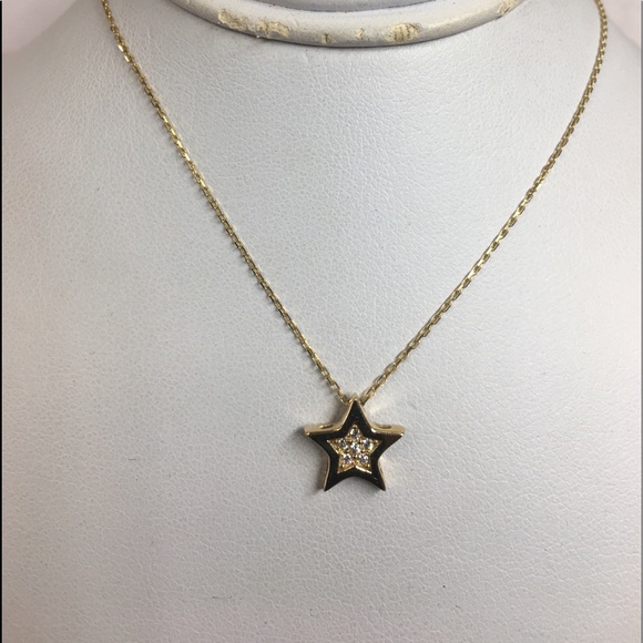 New 14K gold star necklace cz 16”
